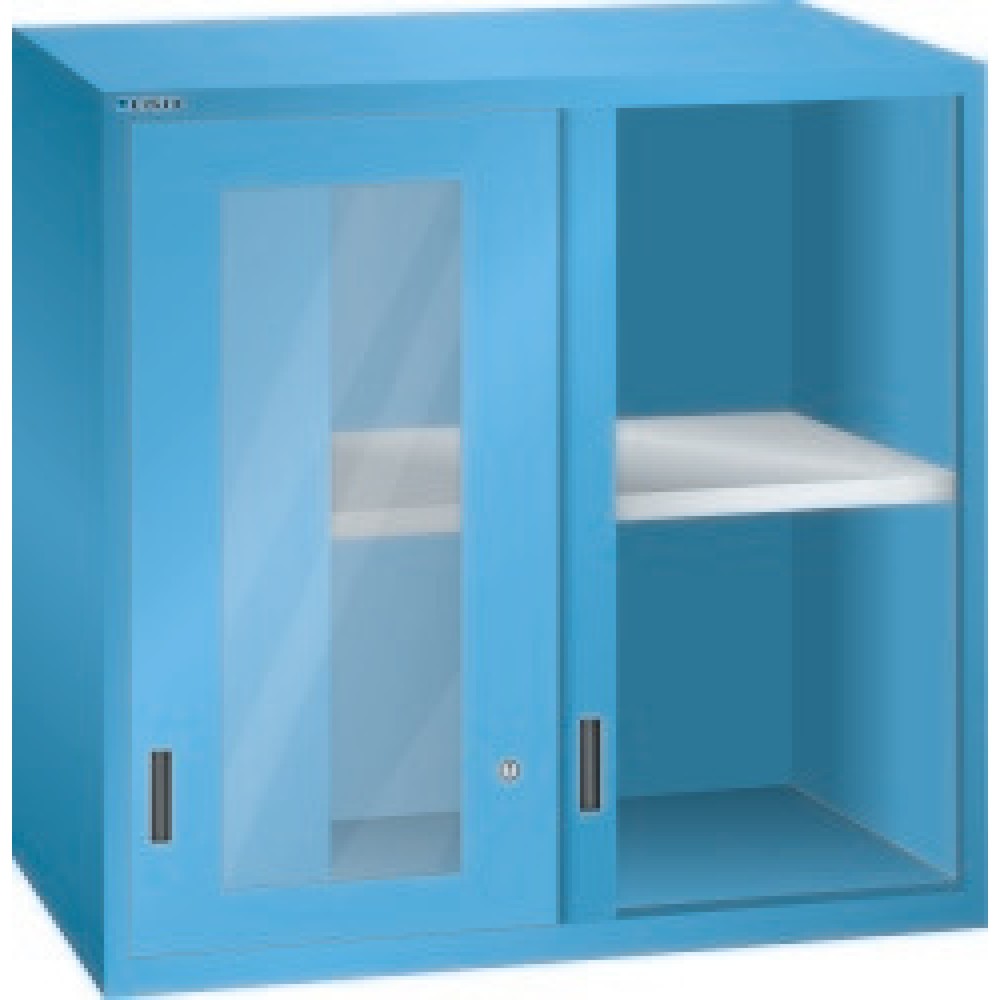 Produktabbildung: Aufsatz-Schiebetürschrank mit Sichtfenster für LISTA Schubladenschrank, HxBxT 1.000 x 1.023 x 725 mm, lichtblau