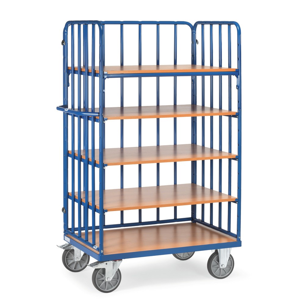 Produktabbildung: fetra® Etagenwagen mit vertikalen Rohrstreben, 3 Wände, 5 Etagen à 1.200 x 800 mm, Höhe 1.800 mm