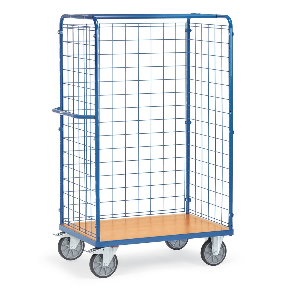 Produktabbildung: fetra® Paketwagen, 3-seitig mit Gitterwand, Ladefläche BxT 1.000 x 700 mm, Höhe 1.800 mm