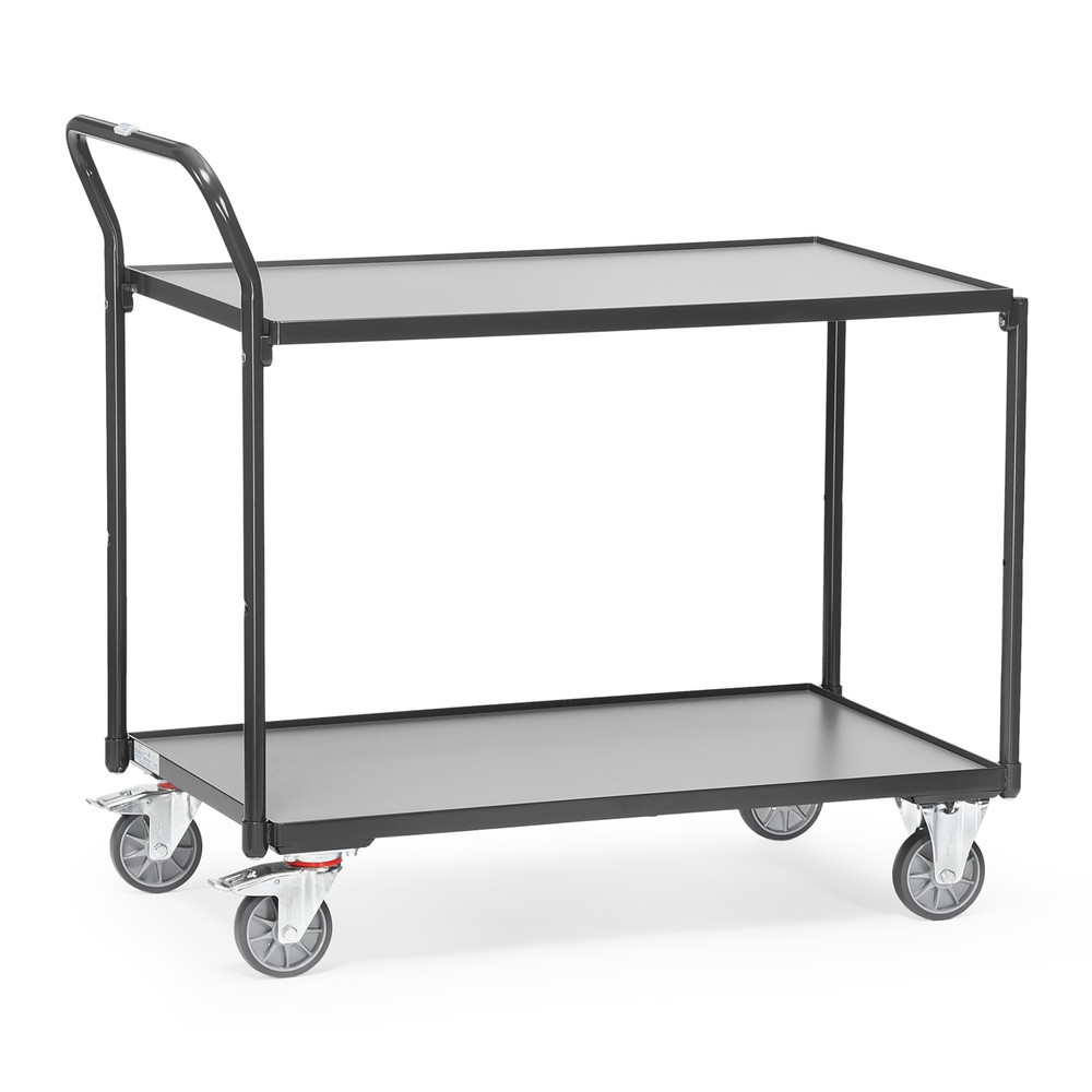 Produktabbildung: fetra® Tischwagen, TK 300 kg, 2 Etagen à 850 x 500 mm, hochstehender Schiebebügel, anthrazitgrau