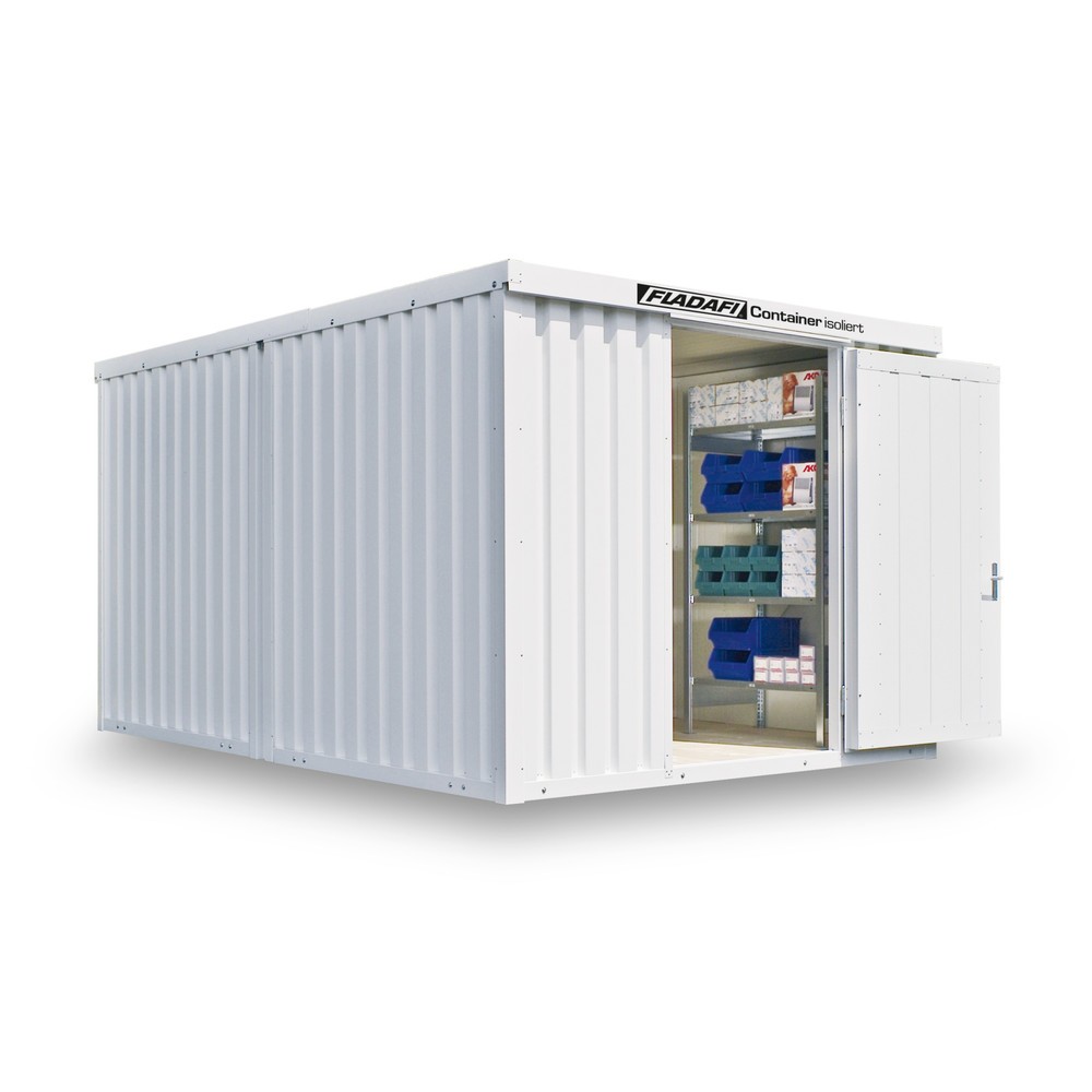 Produktabbildung: FLADAFI® Materialcontainer-Kombination 12m², isoliert, mit Holzfußboden, Maße außen 3050x4340x2405 mm, Einzelflügeltür, mittig im Modul