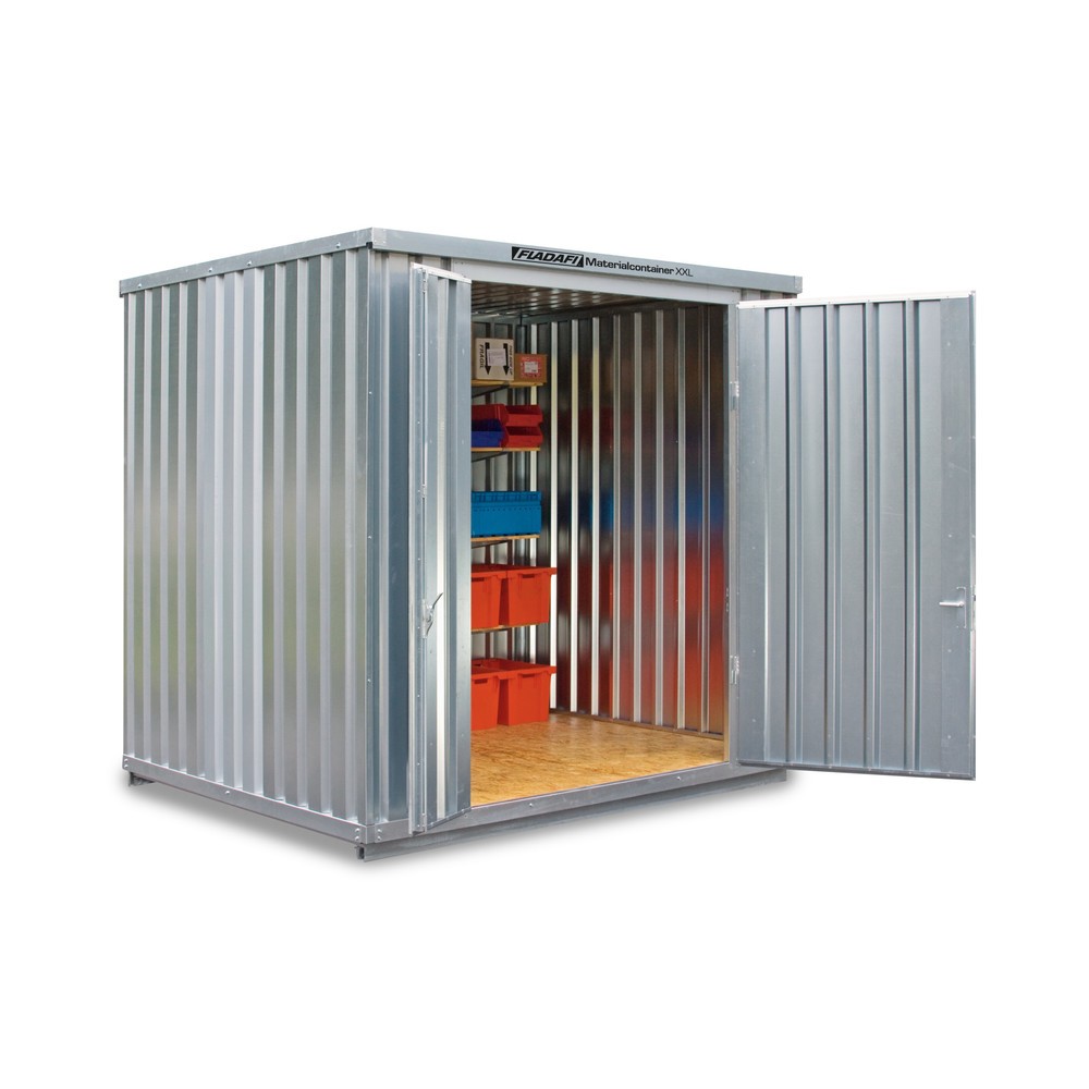 Produktabbildung Nr. 1: FLADAFI® Materialcontainer XXL 7m², verzinkt, montiert, Maße außen 3020x2540x2595 mm, Doppelflügeltür (asymmetrische Teilung), mittig in Stirnseite