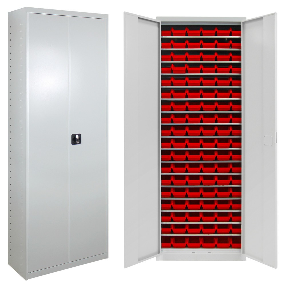 Produktabbildung Nr. 1: HEMMDAL Magazinschrank mit 2 Türen, HxBxT 1.950 x 710 x 300 mm, mit Sichtlagerkästen, 108 Stück