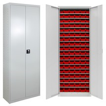 Produktabbildung Nr. 1: HEMMDAL Magazinschrank mit 2 Türen, HxBxT 1.950 x 710 x 300 mm, mit Sichtlagerkästen, 108 Stück