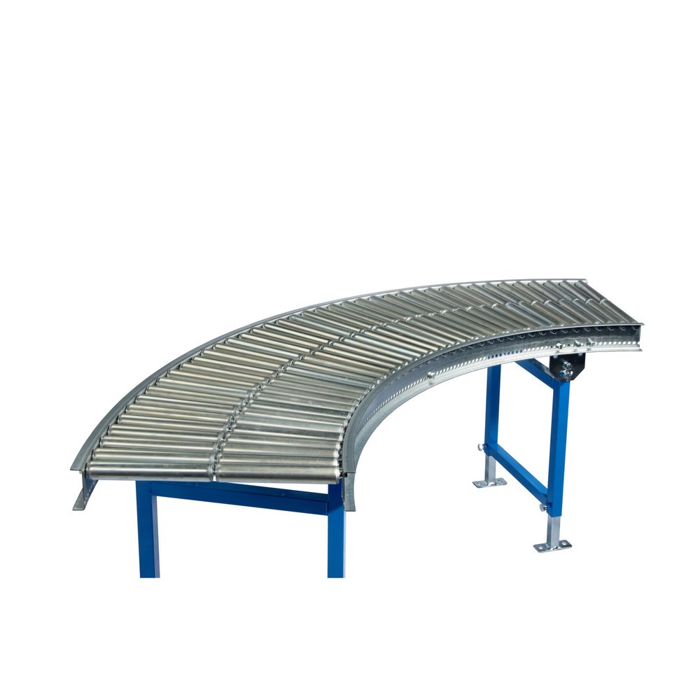 Produktabbildung: Klein-Rollenbahn, Stahlrohrrollen, 90° Kurve, Bahnbreite 500 mm, Achsabstand 37,5 mm