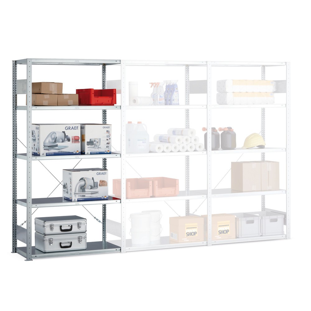 Produktabbildung: META Fachbodenregal Stecksystem, AF, FL 100 kg, verzinkt, HxBxT 2.500 x 1.000 x 600 mm