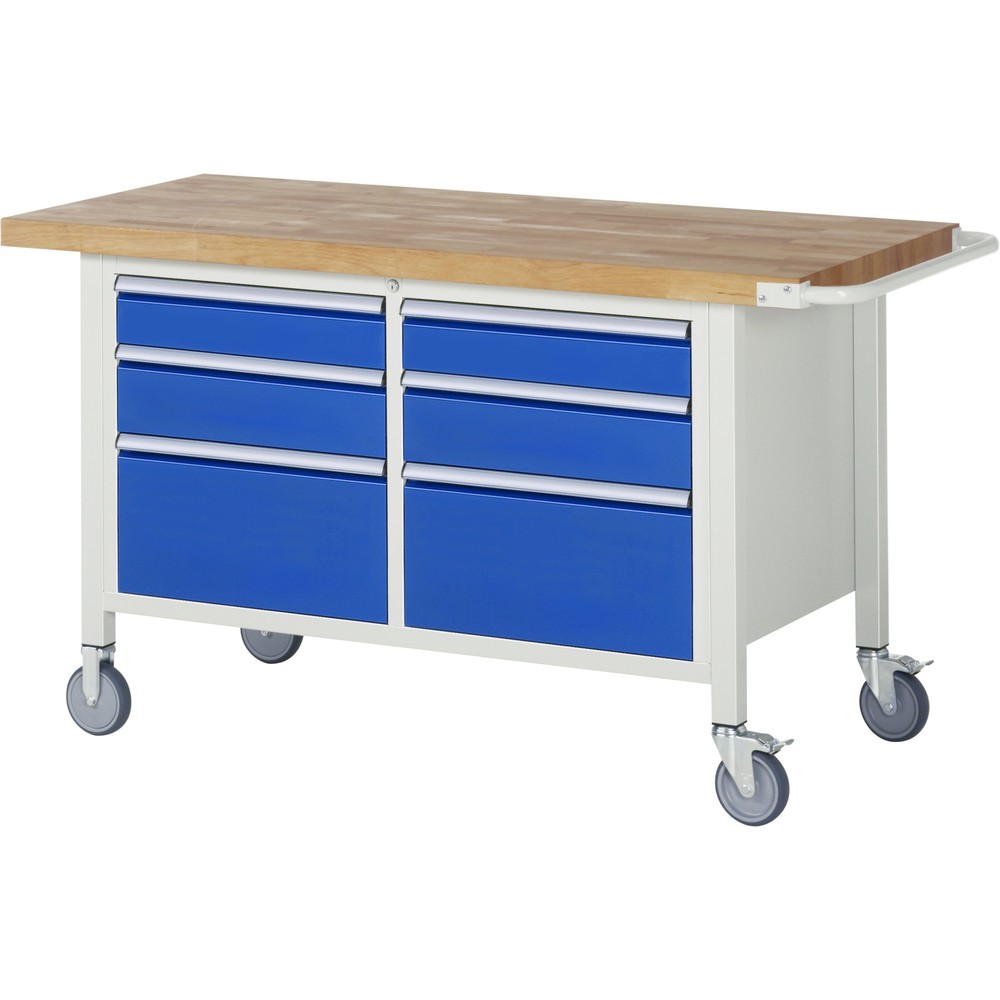 Produktabbildung: RAU mobile Werkbank Serie 8000, 1 Doppel-Container, HxBxT 880 x 1.500 x 700 mm, 6 x 90%-Auszug-Schubladen, ErgoScript