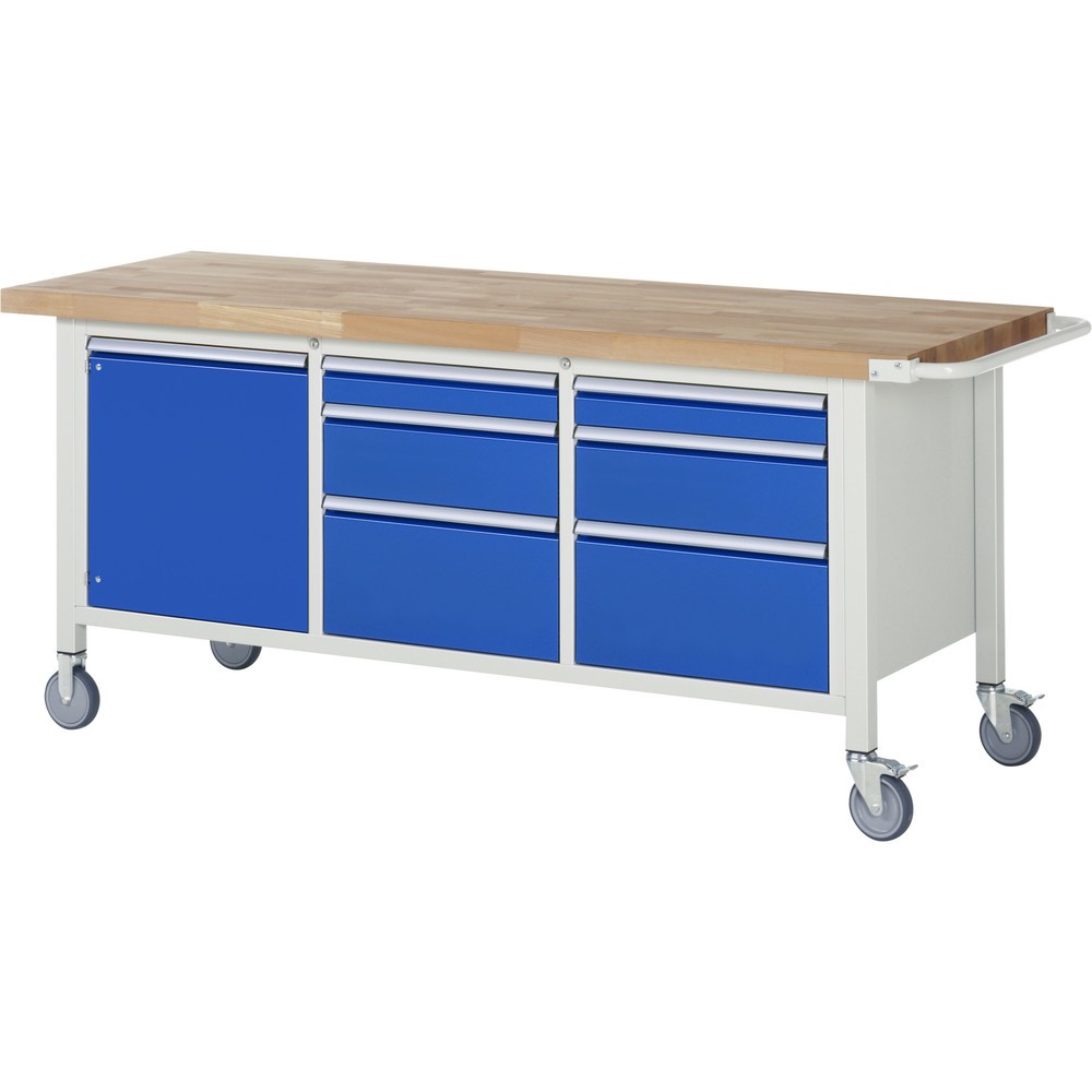 Produktabbildung Nr. 1: RAU mobile Werkbank Serie 8000, 1 Dreifach-Container, 1 Flügeltür, HxBxT 880 x 2.000 x 700 mm, 6 x 90%-Auszug-Schubladen