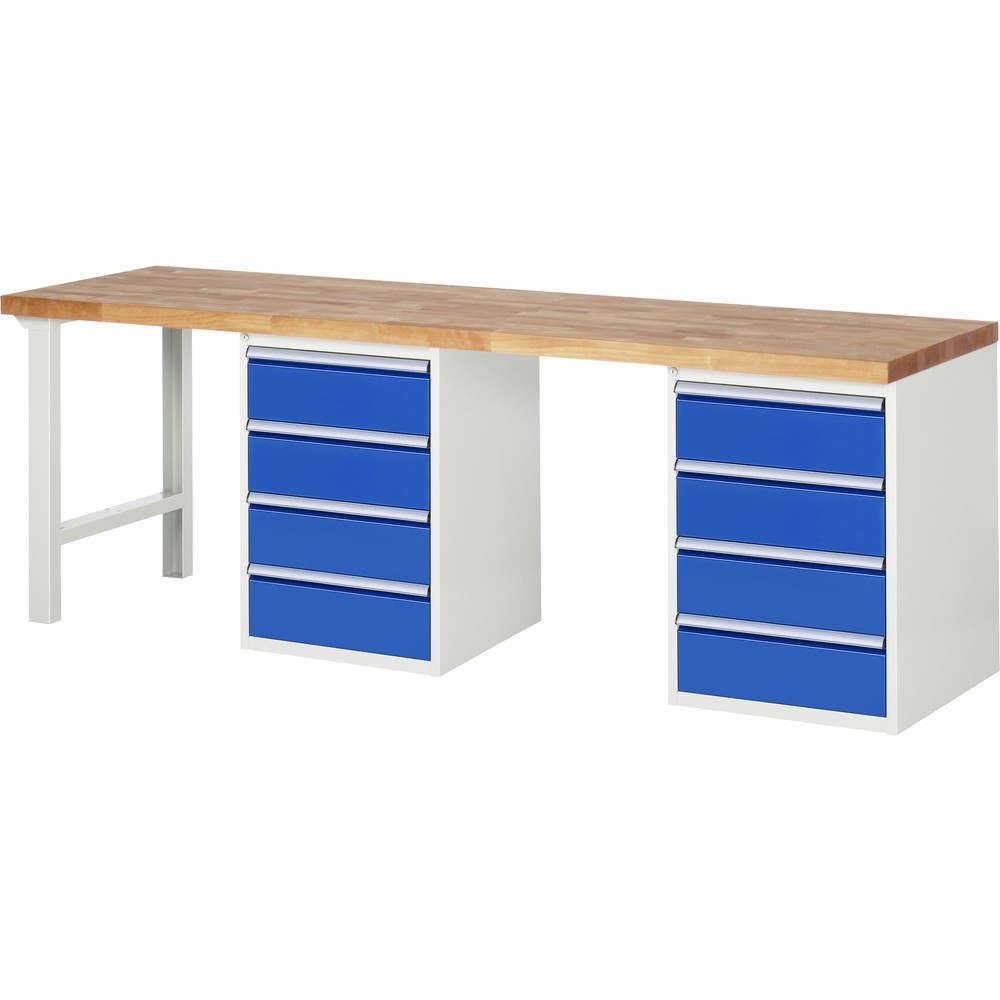 Produktabbildung Nr. 1: RAU Werkbank Serie 7000, 2 Container, HxBxT 890 x 2.500 x 700 mm, 8 x 90%-Auszug-Schubladen 8 x 180 mm