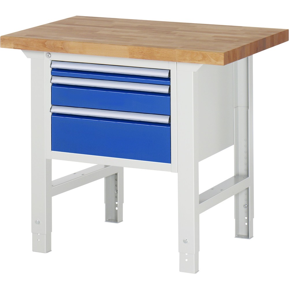 Produktabbildung Nr. 1: RAU Werkbank Serie 7000, 1 Container, HxBxT 790-1.140 x 1.000 x 700 mm, 3 x 90%-Auszug-Schubladen 1 x 60, 1 x 120, 1 x 180 mm