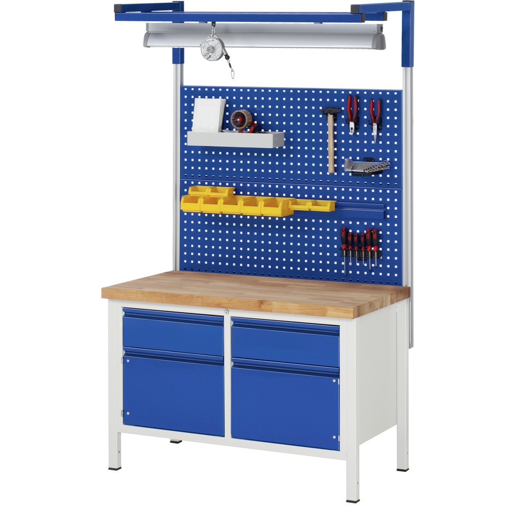 Produktabbildung Nr. 5: RAU Werkbank Serie 8000, 1 Doppel-Container, 2 Flügeltüren, HxBxT 840 x 1.250 x 700 mm, 2 x 90%-Auszug-Schubladen, Griffleiste