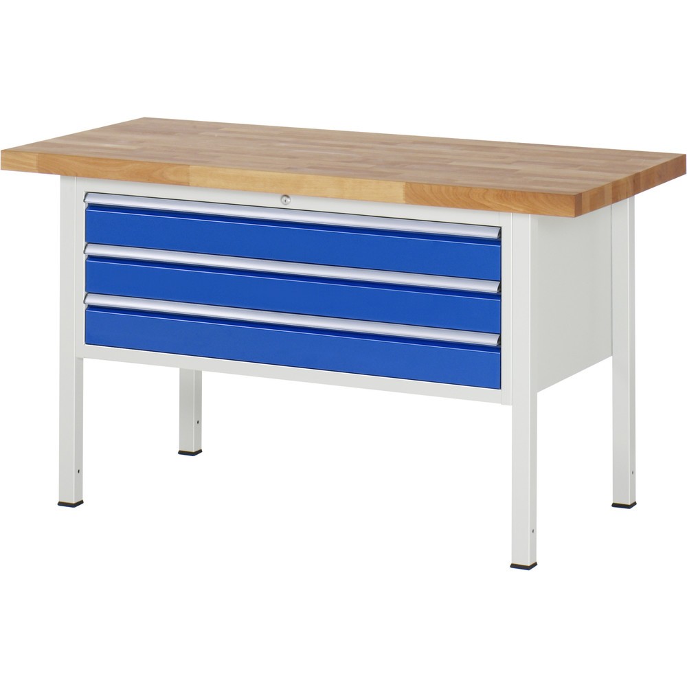 Produktabbildung: RAU Werkbank Serie 8000, HxBxT 840 x 1.500 x 700 mm, 3 x 100%-Auszug-Schubladen 3 x 120 mm, Schubladen-TK 50 kg