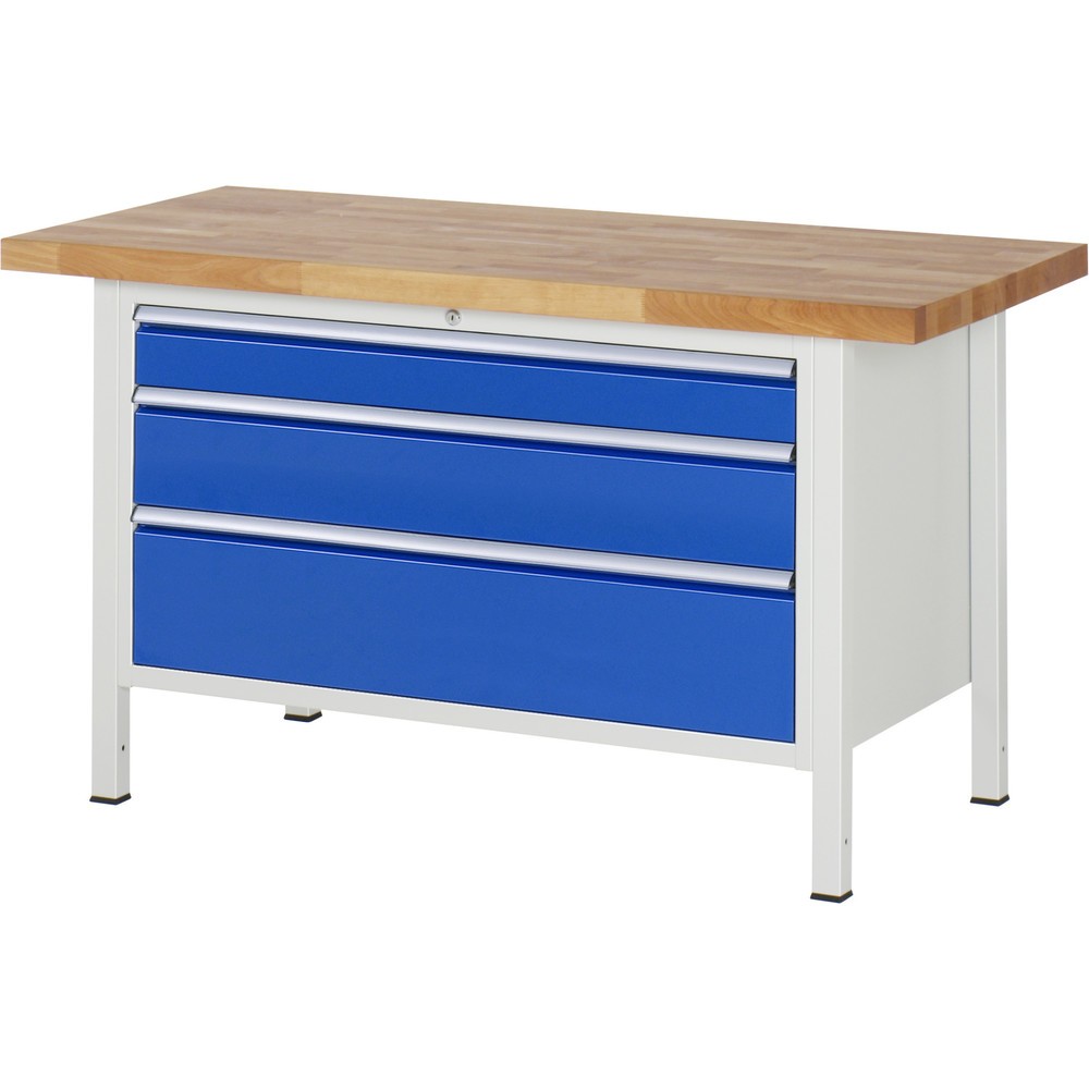 Produktabbildung: RAU Werkbank Serie 8000, HxBxT 840-1.040 x 1.500 x 700 mm, 3 x 90%-Auszug-Schubladen 1 x 120, 1 x 180, 1 x 240 mm, Breite 1.055 mm
