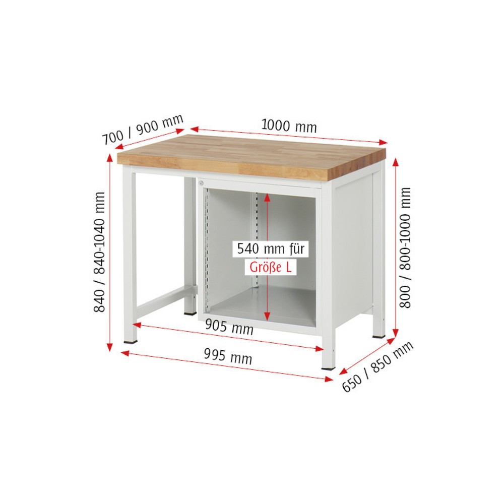 Produktabbildung Nr. 5: RAU Werkbank Serie 8000, HxBxT 840 x 1.000 x 900 mm, 5 x 90%-Auszug-Schubladen 4 x 90, 1 x 180 mm, Schubladen-TK 100 kg