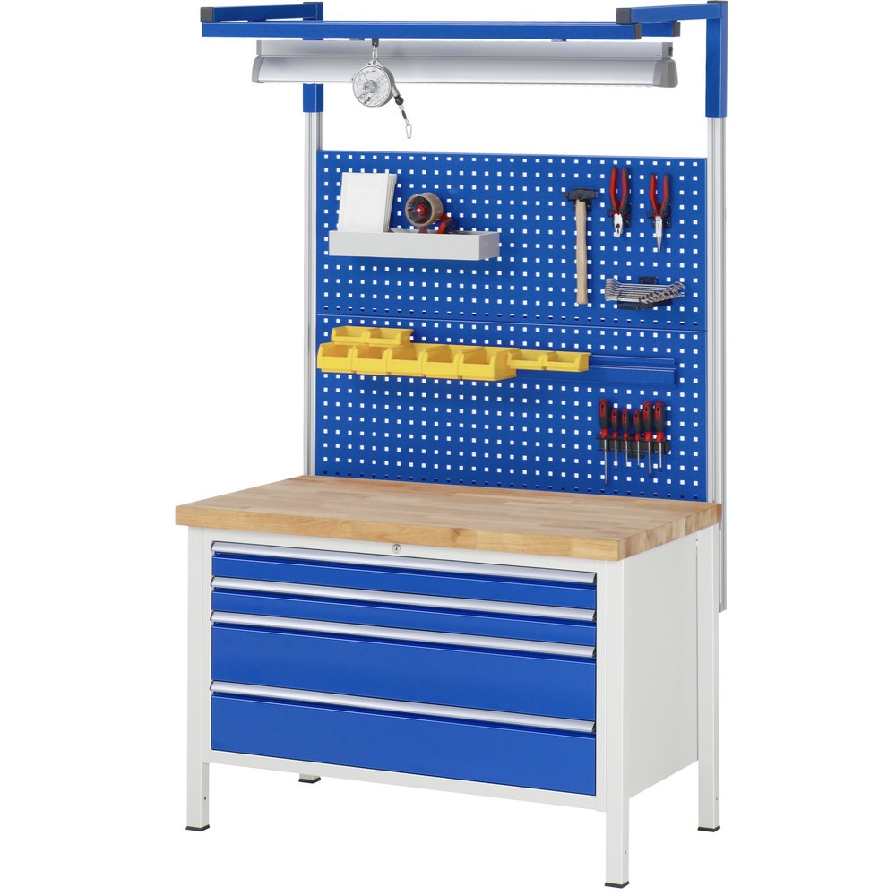 Produktabbildung Nr. 6: RAU Werkbank Serie 8000, HxBxT 840-1.040 x 1.250 x 700 mm, 4 x 90%-Auszug-Schubladen 2 x 120, 2 x 150 mm, Breite 1.055 mm
