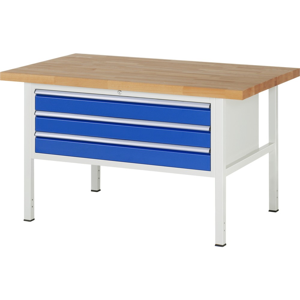 Produktabbildung: RAU Werkbank Serie 8000, HxBxT 840-1.040 x 1.500 x 900 mm, 3 x 100%-Auszug-Schubladen 3 x 120 mm, Schubladen-TK 50 kg