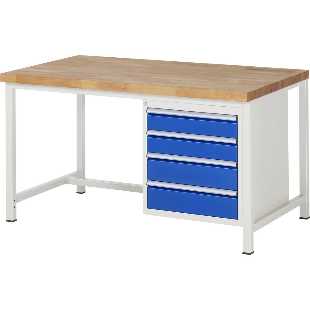 Produktabbildung: RAU Werkbank Serie 8000, HxBxT 840-1.040 x 1.500 x 900 mm, 4 x 90%-Auszug-Schubladen 2 x 90, 2 x 180 mm, Breite 490 mm