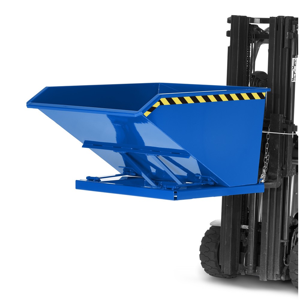 Produktabbildung Nr. 2: RR-Industrietechnik® Muldenkippbehälter mit staplerschonender Scherenmechanik, Volumen 0,3 m³, TK 900 kg, enzianblau
