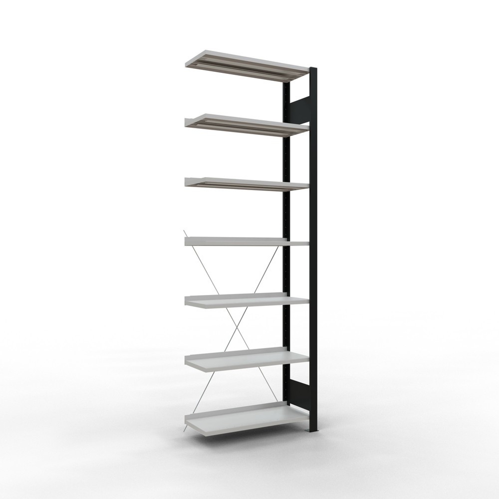 Produktabbildung: SCHULTE Aktenregal AF, einseitig, mit Endanschlägen, FL 85 kg, schwarz, HxBxT 2.300 x 750 x 300 mm