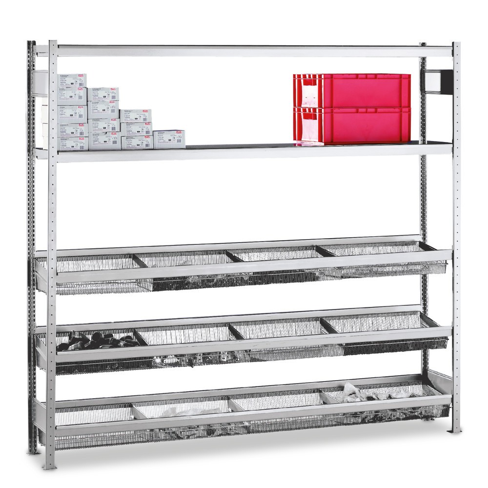 Produktabbildung: SCHULTE Fachbodenregal mit engmaschigen Körben, GF, HxBxT 2.500 x 2.000 x 400 mm, FL 400 kg
